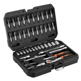 Set tubulare 1/4 inch NEO Tools, 46 piese, cu clichet 90 dinti si valiza