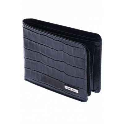 Portofel barbati din piele naturala, design crocodil, negru, 12 x 10 cm, 510CROCON foto