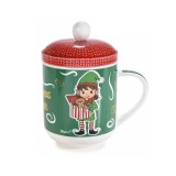 Cana Craciun Elf portelan multicolor in cutie cadou 11.5x9x15 cm