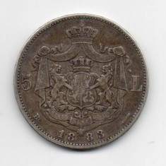 Monedă 5 lei, ARGINT (25 grame) Romania, 1883