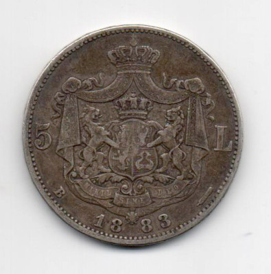 Monedă 5 lei, ARGINT (25 grame) Romania, 1883 foto