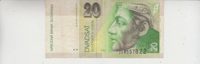 M1 - Bancnota foarte veche - Slovacia - 20 Koroane - 2001 foto