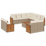 Set canapele de gradina cu perne, 12 piese, bej, poliratan