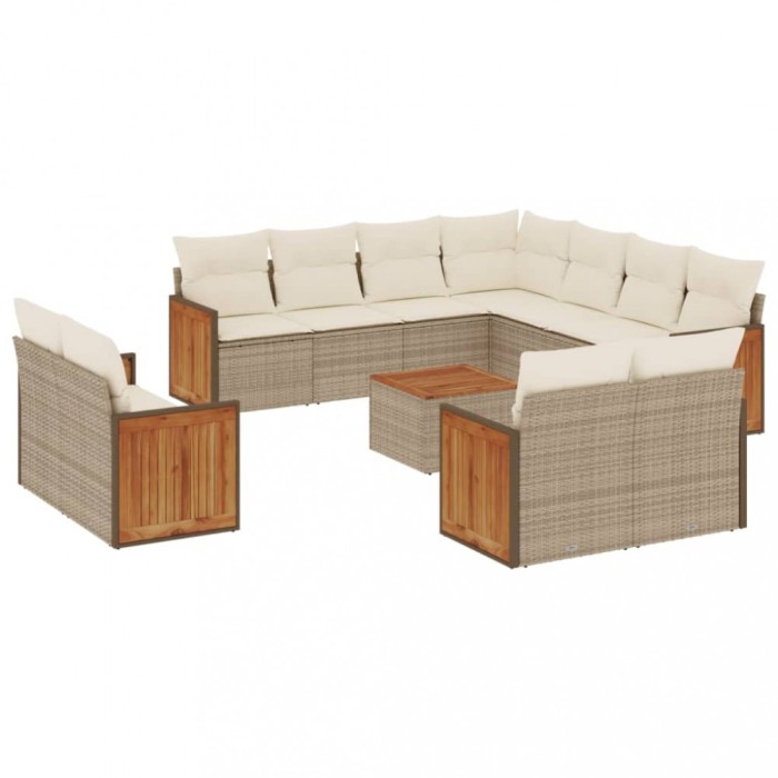 Set canapele de gradina cu perne, 12 piese, bej, poliratan