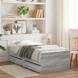 Cumpara ieftin Cadru de pat cu sertar Gri Beton Lemn de pin masiv