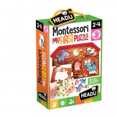 Primul meu puzzle Ferma, 5 animale din lemn Montessori, Headu