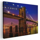 Tablou podul Brooklyn noaptea New York Tablou canvas pe panza CU RAMA 50x70 cm