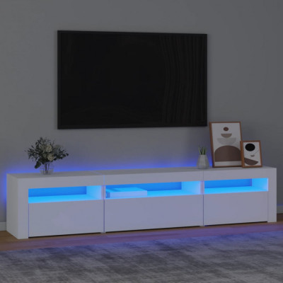 vidaXL Comodă TV cu lumini LED, alb, 195x35x40 cm foto