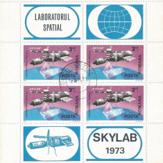 Romania, LP 867a/1974, Skylab, bloc de 4 dantelat, oblit.