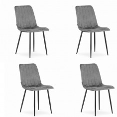 Set 4 scaune bucatarie/living, Artool, Lava, catifea, metal, gri si negru, 43x51x90 cm