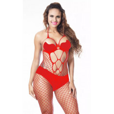 Bodystocking Crotchless Open Cups Rosu, S-L