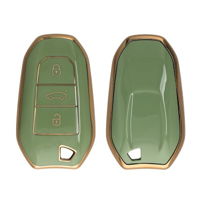 Husa Cheie Auto Kwmobile pentru Opel 3 Butoane - Keyless Go, Verde/Auriu, Silicon, KWM0000256D002C foto