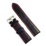 Cumpara ieftin Curea pentru ceas Chermond Culoare Neagra, Cusatura Rosie 20mm, 22mm, 24mm