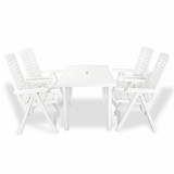VidaXL Set mobilier de exterior, 5 piese, alb, plastic
