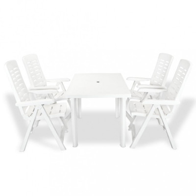 vidaXL Set mobilier de exterior, 5 piese, alb, plastic foto