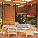 vidaXL Set mobilier grădină cu perne gri, 7 piese, lemn masiv de pin 3097300