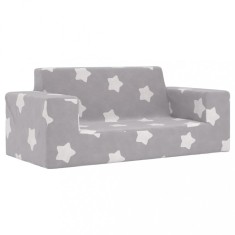 vidaXL Canapea pentru copii 2 locuri, gri deschis cu stele, pluș moale 4104778