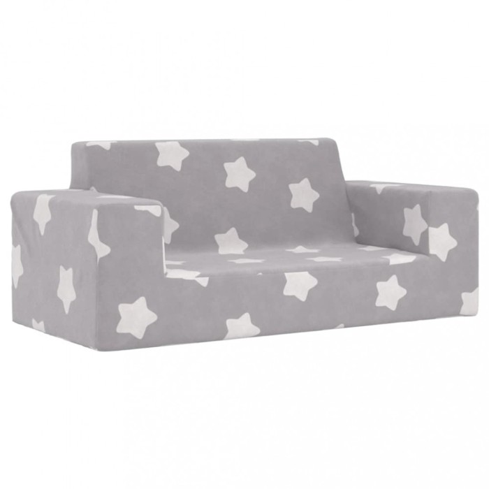 vidaXL Canapea pentru copii 2 locuri, gri deschis cu stele, pluș moale 4104778