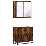 Cumpara ieftin Set mobilier de baie, 2 piese, stejar fumuriu, lemn prelucrat