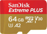 Card de memorie Sandisk Extreme Plus, microSDXC, 64GB Clasa 10, UHS-I, U3 + Adaptor microSD
