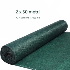 Plasa de umbrire si protectie 2x50 metri, grad umbrire 70%, densitate 70 g/mp, HDPE, verde foto