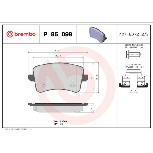 Placute frana Audi A4 B8 (8k2) 08.07-06.17, A5 (8t3) 06.07-01.17, A5 (8f) 02.09-01.17, Q5 (8rb) 11.08-12.17, Q5 Van (8rb) 11.08-12.17, Spate, BREMBO