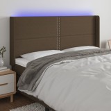 vidaXL Tăblie de pat cu LED, maro &icirc;nchis, 203x16x118/128 cm, textil 3123933