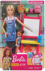 BARBIE CARIERE SET MOBILIER CU PAPUSA BLONDA PROFESOARA DE PICTURA foto