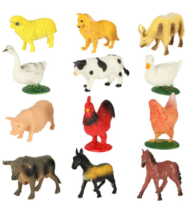 Set 12 Figurine Din Plastic, Animale De La Ferma, Multicolor