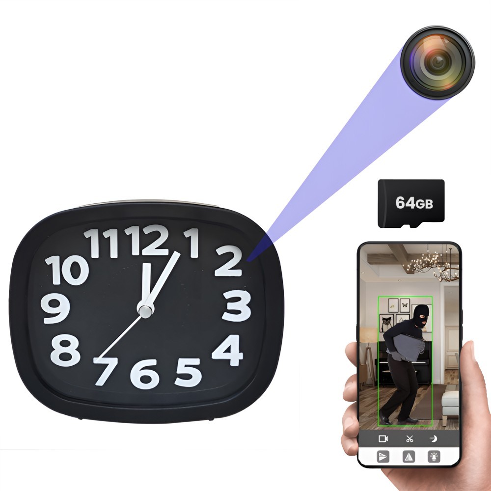Ceas Desteptator cu Camera Spy Ascunsa WiFi cu Card 64GB, 4K Live ...