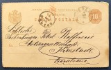 ROMANIA 1890 - Intreg Postal - 10 bani rosu - circulat Ploiesti - Kronstadt Transilvania (Brasov) - destinatar SIEBENBURGEN PETROL RAFFINERIE