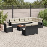Gossi set canapele de gradina cu perne, 11 piese, negru, poliratan