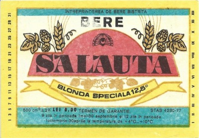 NI469 Etichetă bere blondă specială Salauta, &amp;Icirc;ntreprinderea de bere Bistrița foto