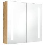 Cumpara ieftin Dulap de baie cu oglinda si LED, alb si stejar, 62x14x60 cm