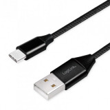 Cablu pt. smartphone, USB 2.0 (T) la USB 2.0 Type-C (T), 1m, premium, cablu cu impletire din bumbac, negru, Logilink