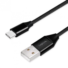 Cablu alimentare si date, pt. smartphone, USB 2.0 (T) la USB 2.0 Type-C (T), 0.3m, premium, cablu cu impletire din bumbac, negru