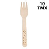 Set Furculițe Petrecere, Model Buline Aurii, Lemn, 16 cm, 10 Bucăți
