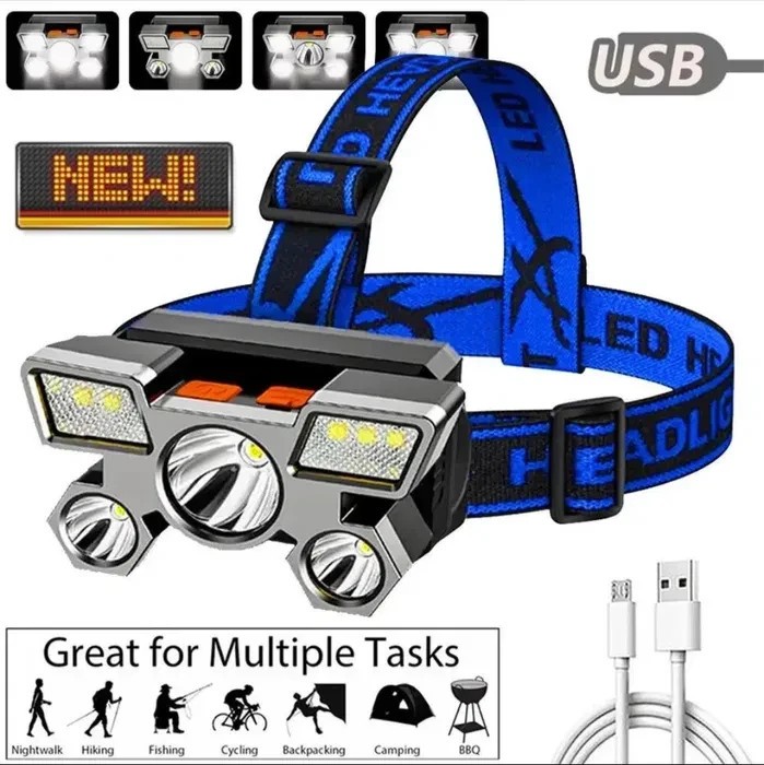 Lanternă frontală cu LED, lanternă re&icirc;ncărcabilă strălucitoare,USB