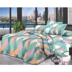 Lenjerie de pat pentru o persoana cu husa de perna dreptunghiulara, Ishana, bumbac mercerizat, multicolor