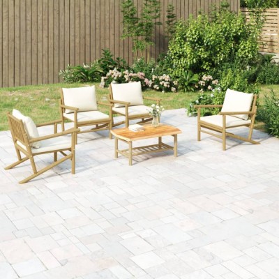 Gossi set mobilier de gradina cu perne alb crem, 2 piese, bambus foto