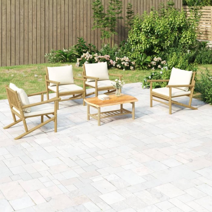 Gossi set mobilier de gradina cu perne alb crem, 2 piese, bambus