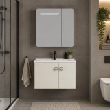 Set mobilier baie RISHTON 60 cm suspendat, 2 piese, gri si alb