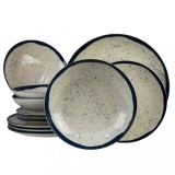 Set farfurii 12 piese, 4 persoane, Anchor, Alb Ivoire cu albastru