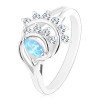Inel de culoare argintie, formă de bob albastră, arcade din zirconiu transparent - Marime inel: 50