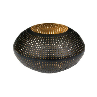 Suport pentru lumanare metalic, Oval cu gauri, Negru/Auriu, 14x7 cm, ATU-082316 foto