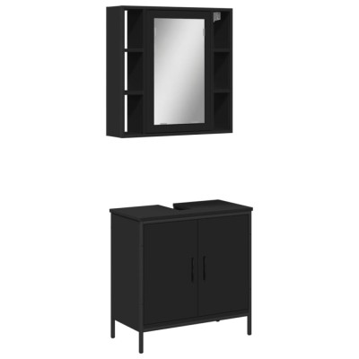 Set mobilier de baie, 2 piese, negru, lemn compozit foto