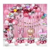 Arcada baloane 150 piese, Baby Girl/Baby Shower/It&#039;s a Girl, 10 figurine folie de aluminiu, Perdele decorative, Roz/Mov