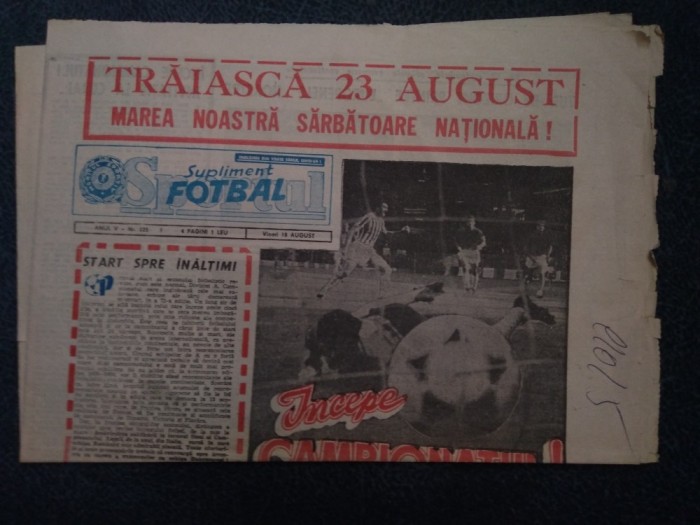 ZIARUL SPORTUL SUPLIMENT FOTBAL 18 AUGUST 1989 CUPE EUROPENE PROGRAM TUR
