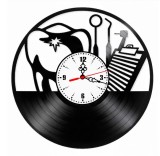 Ceas de perete decorativ, Stomatologie / Dentist, realizat din disc de vinil (Vinyl Record), 30 cm, mecanism silențios, negru