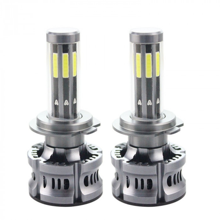 Set 2 LED-uri Auto Techstar&reg; N8, H7, 50w, 5500 Lumeni, 3000K-8000K, AUTO, 12-24 Volti, COB, Canbus, Radiator Aluminiu, 3 Nuante